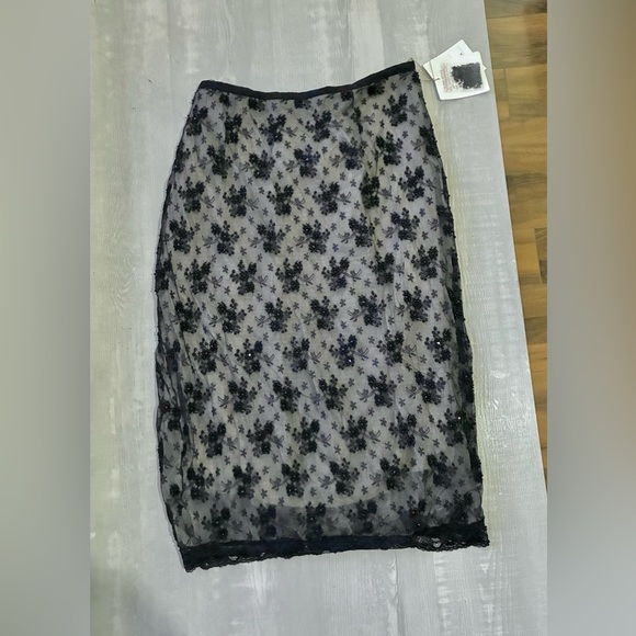 Tracy Reese Dresses & Skirts - Low Rise Beaded Mesh Lace Embroidered Midi Skirt Vintage